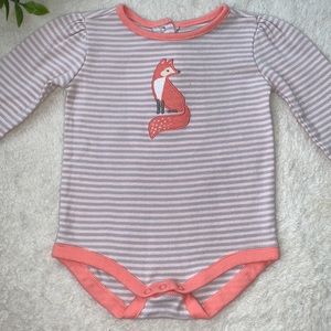Gymboree 3-6M Striped Fox Onesie Bodysuit Gray& Pink EUC